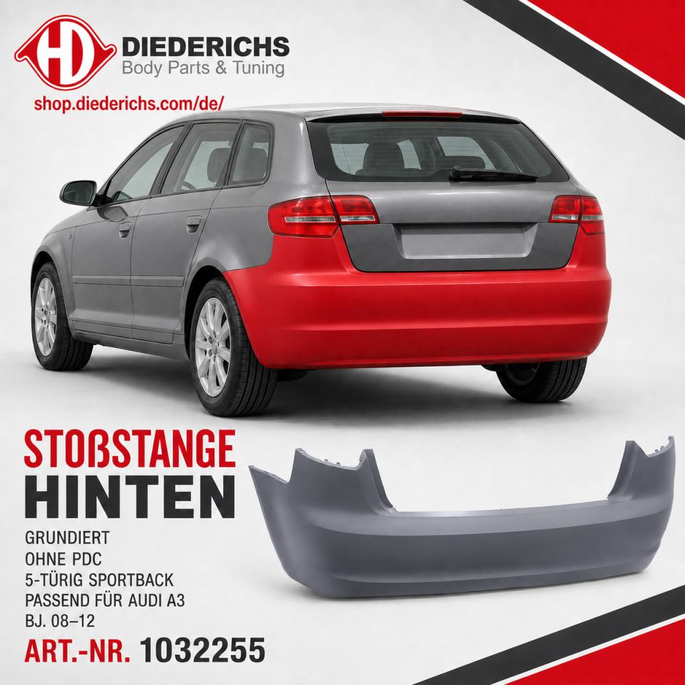 Pare-chocs arrière — Audi A3 Berline/Sportback/Cabrio (2008-2012) — vue 3