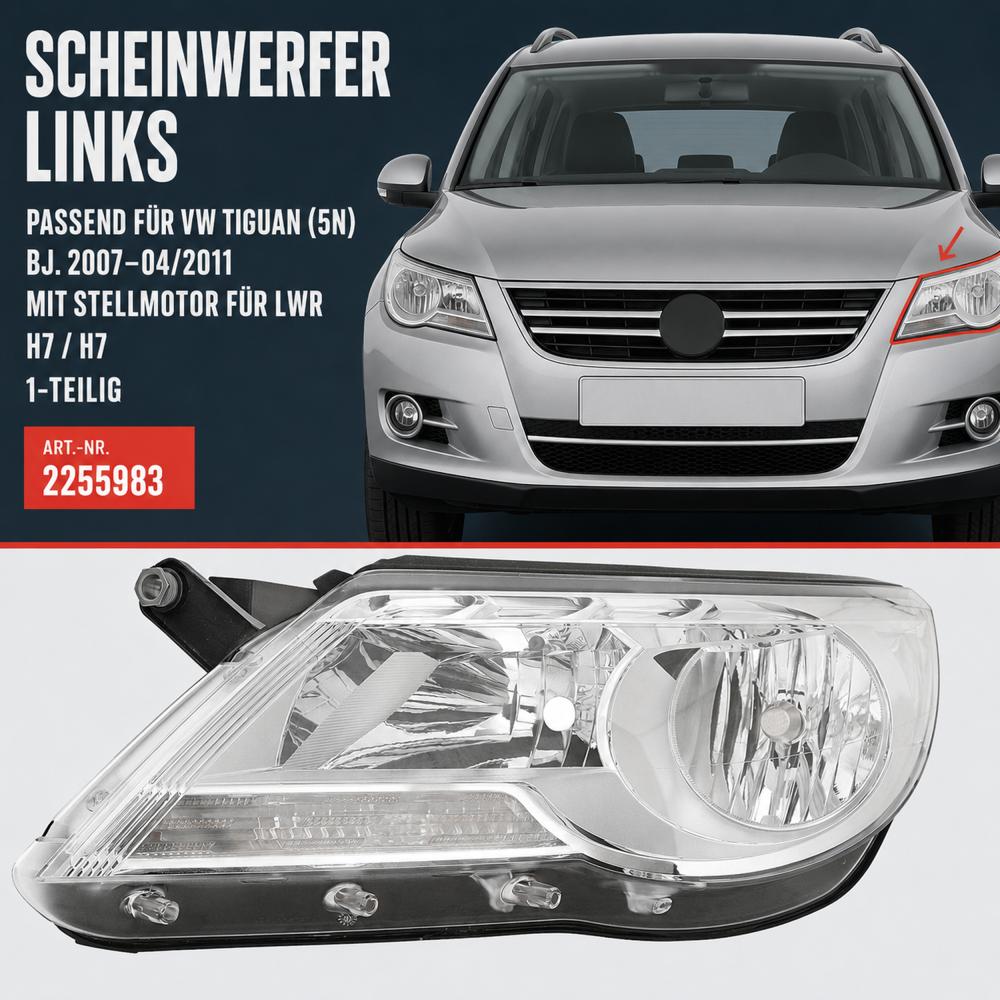 Projecteur principal gauche — Volkswagen Tiguan (2007-2011) — vue 2