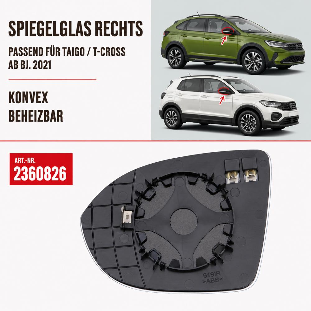 Verre de rétroviseur, rétroviseur extérieur droite — Volkswagen T-Cross (2019-…) — vue 2